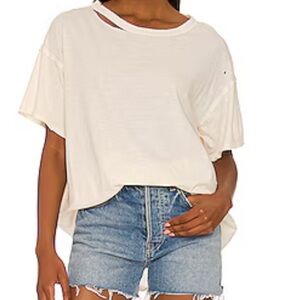 NWT We The Free T Shirt Size M Dani Oversized Distressed Cream Short Sleeve